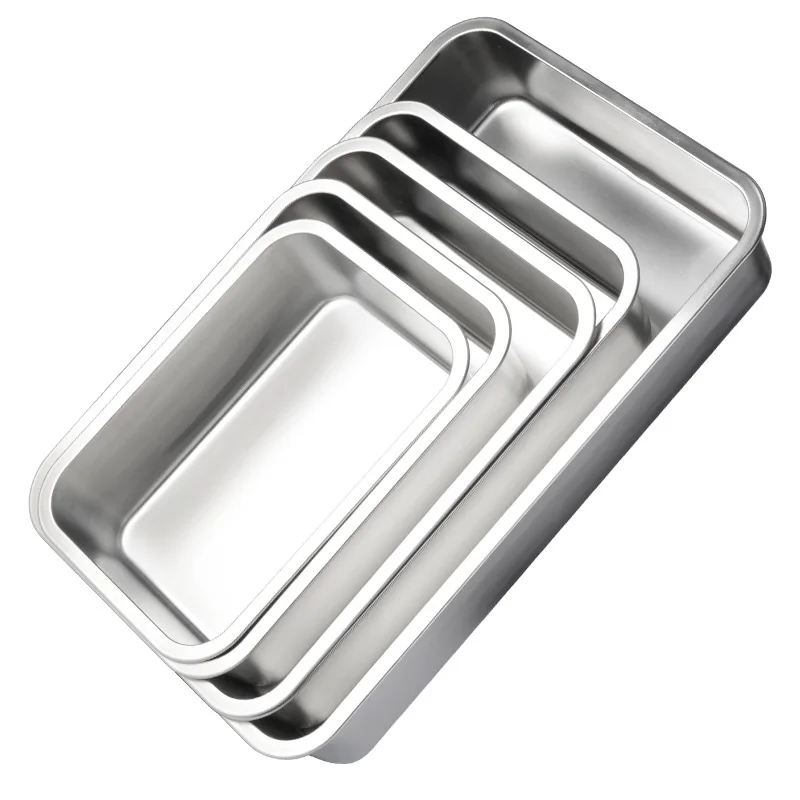 Storage Tray Kitchen Tray Stainless Steel Food Trays Rectangle Fruit Vegetables Storage Pans Cake Bread Biscuits Dish Bakeware Kitchen Baking Plates