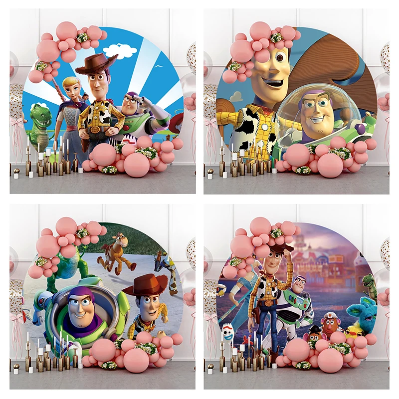 

Customized Disney The Toy Story Party Round Backdrops Curtain Photobooth Backdrop Birthday Party Wall Decorations Background