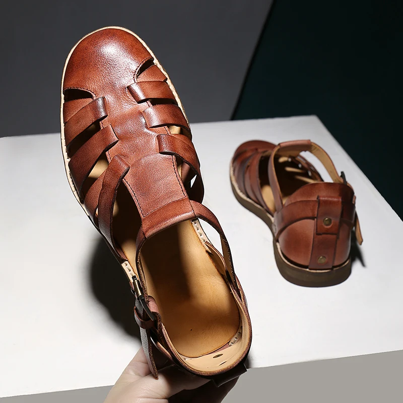 Sandalias planas Retro para hombre, zapatos de diseñador con