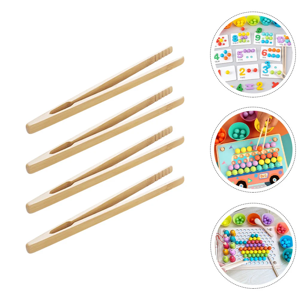

4 Pcs Kids Educational Toys Early Learning Tweezers Wood Tongs Toddlers Sorting Wooden Toaster Beans Montessori