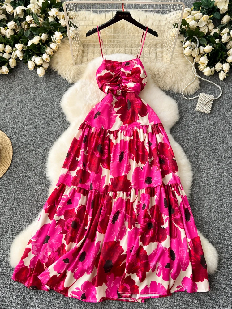Women Printed Long Dress Summer Pleated Strapless Holiday Dresses Ladies  Slim A-line Sleeveless Floral Boho Style Long Robe - AliExpress 200000345