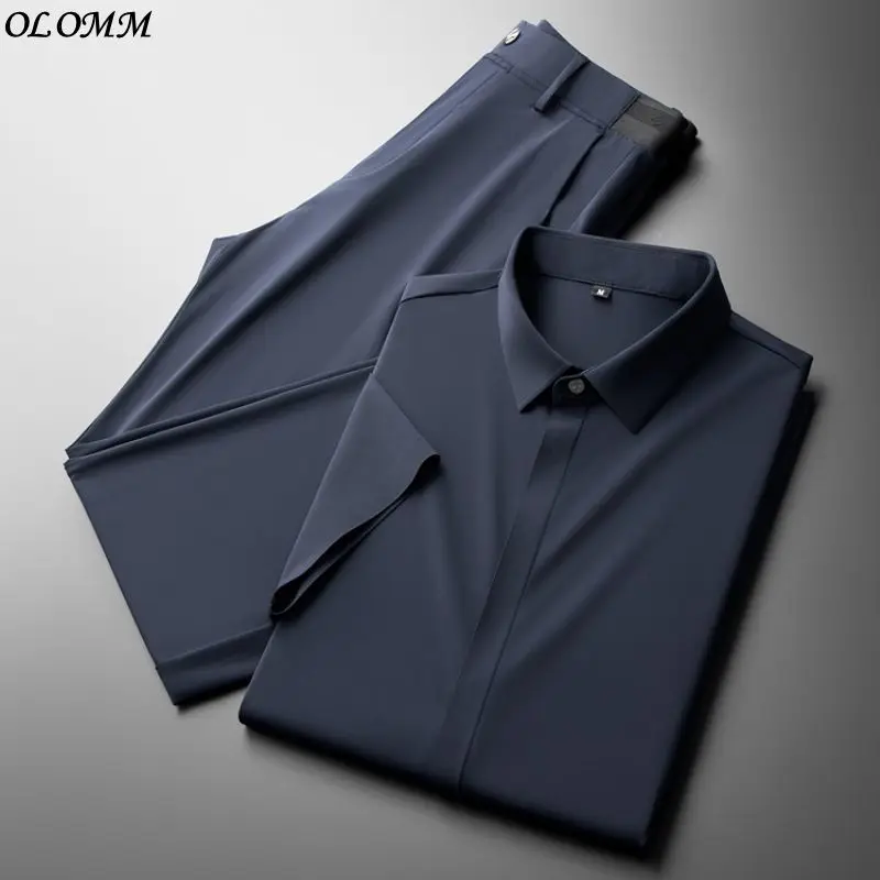 

Light Luxury Business Ultra-thin Ice Silk Shirt Two-piece Set For Clothes Men Breathable Summer Casual Short-sleeved Sport Suit