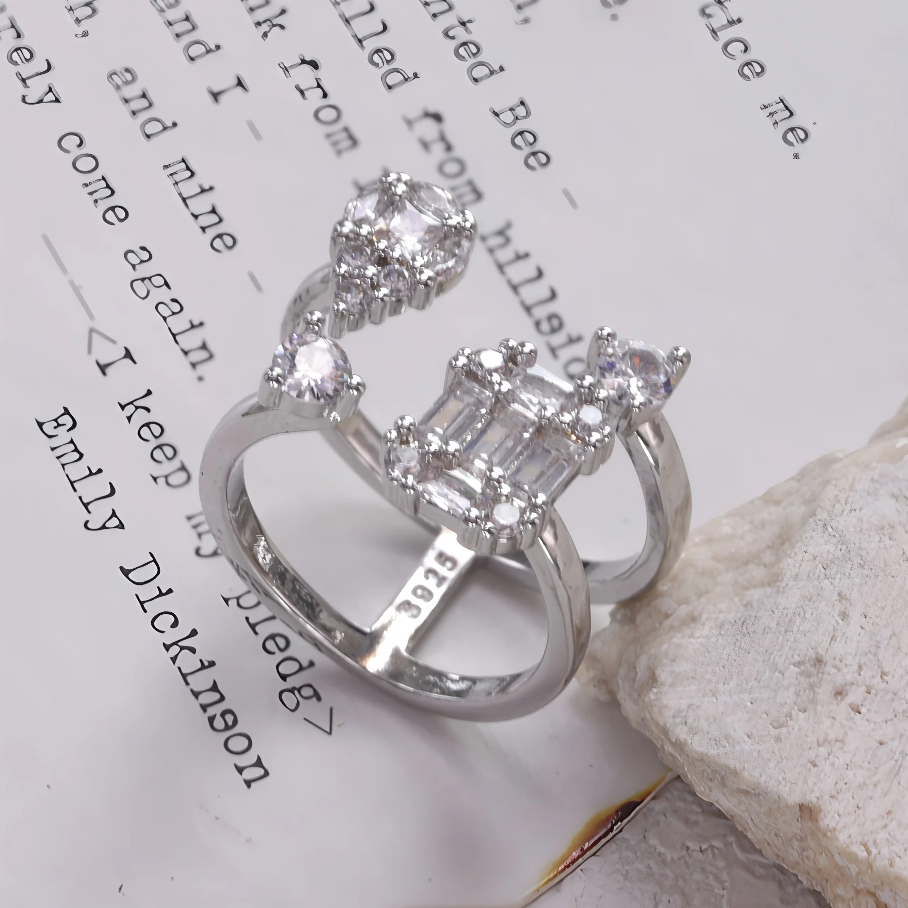 925 Sterling Silver Double Layer Water Drop Ring for Women - Detail View 1