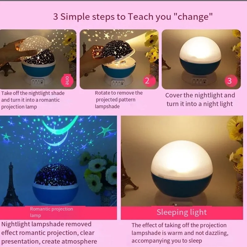 Starry Projection Lamp Romantic 360 Rotating Starry Sky Lamp Birthday Gift Sky Toy