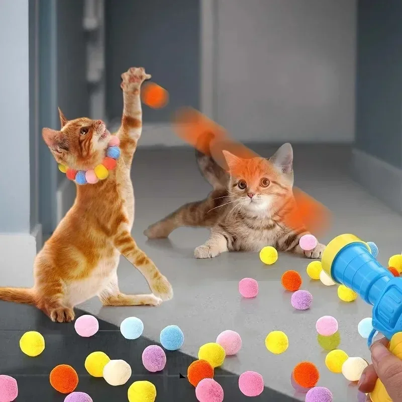 Cat Toys Automatic Ball Launcher Training Toy For Pet Kitten Creative Mini Shooting Gun Games Stretch Plush Toys Pet Supplies