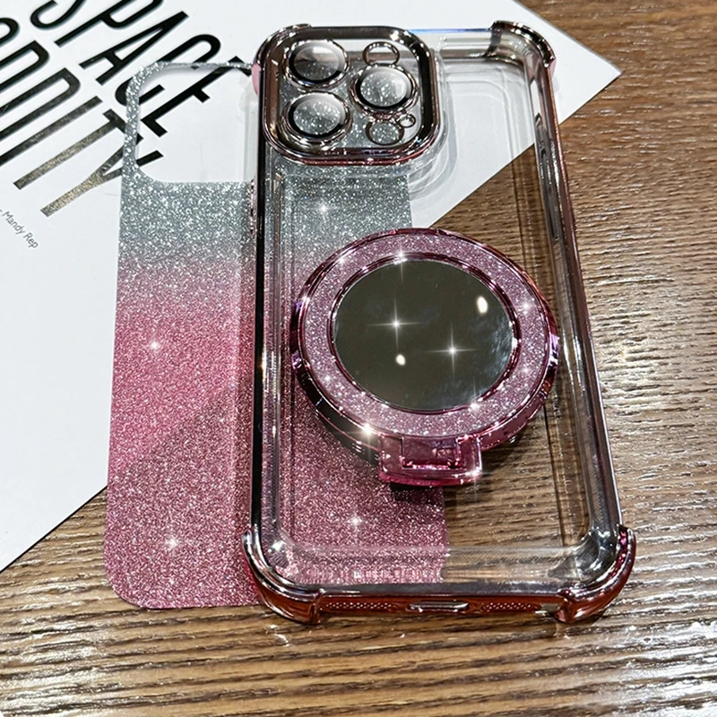 Glitter Mirror Holder Bracelet Chain Soft Shockproof Back Cover Case