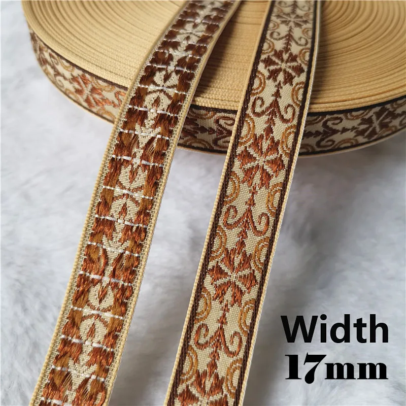 5 Yards 5/8“ 10MM ~ 17MM Gold Silber Braun bestickte Jacquardbänder Besatz Dekoration für Haustierhalsbänder Schuhe Kleidung Spitze Nähen – Detail 7