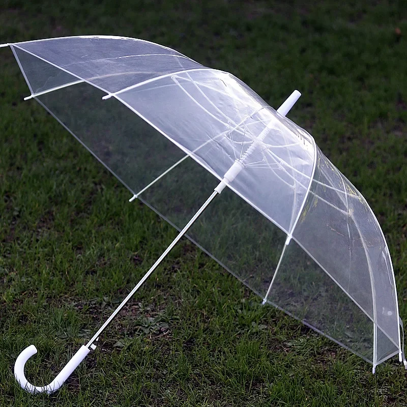 Windproof Clear Umbrella Oversized Transparent Parasol Durable Long Handle Sunshade Fiber Rib Umbrella for Daily Use