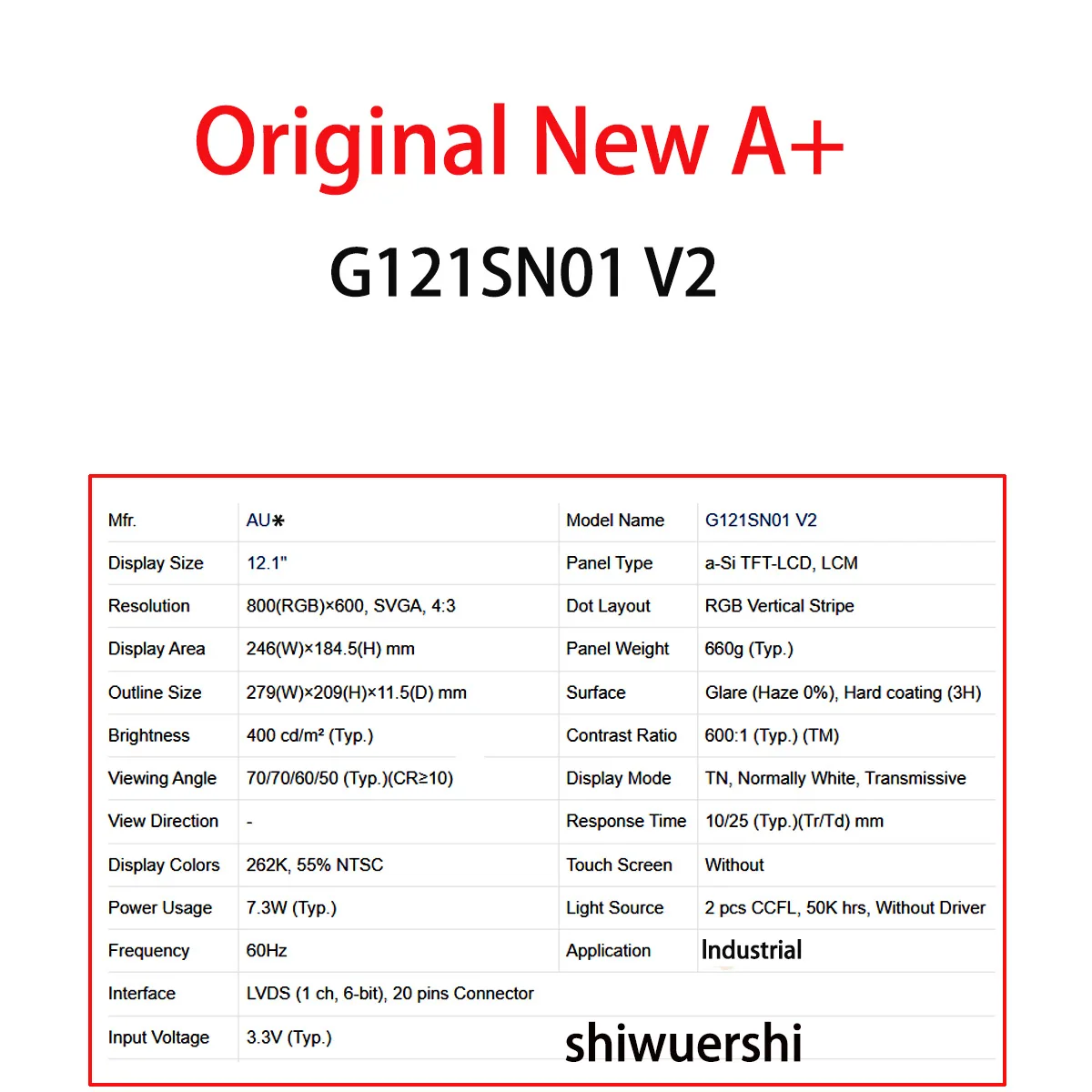 오리지널 새 A+12.1인치 LCD 스크린 산업용 NL12880AC20 20D G121SN01 V3 V0 V1 V2 V4 V402 LQ121S1DG81 LQ121S1DG21A