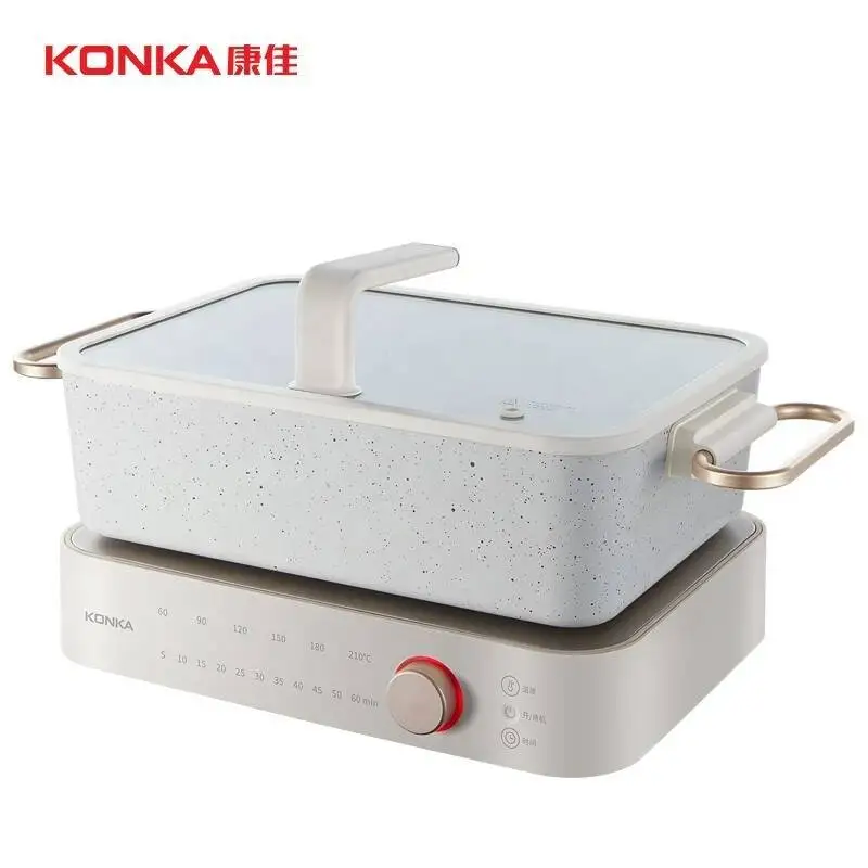 KONKA Non-stick Electric Grill & Hot Pot , 2-in-1 Multi-function cooking pot, 4L, Removable 304 Stainless Steel,Fried, Stir-fri stainless steel cervical dilator gynecological expansion stick expansion palace strip 3 5 9 5 round head dilator