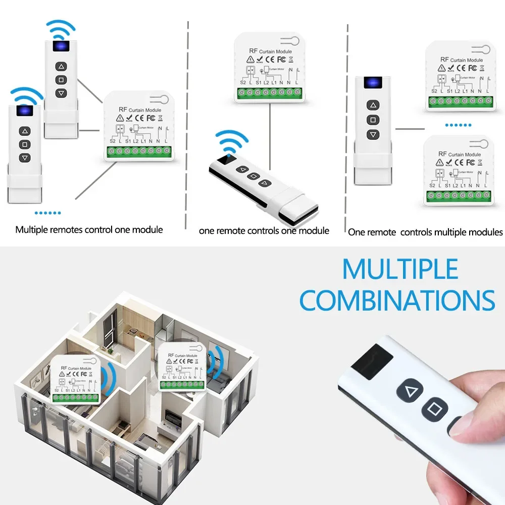 RF 433Mhz 롤러 블라인드 커튼 스위치 모듈 원격 제어 110V 220V 240V 스마트 홈 롤러 셔터 전기 블라인드 모터