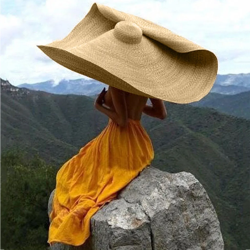 

Summer Beach Hat Fashion 80cm Large Wide Brim Sun Hats For Women Oversized Foldable Travel Straw Cap Lady Sun Shade Hat
