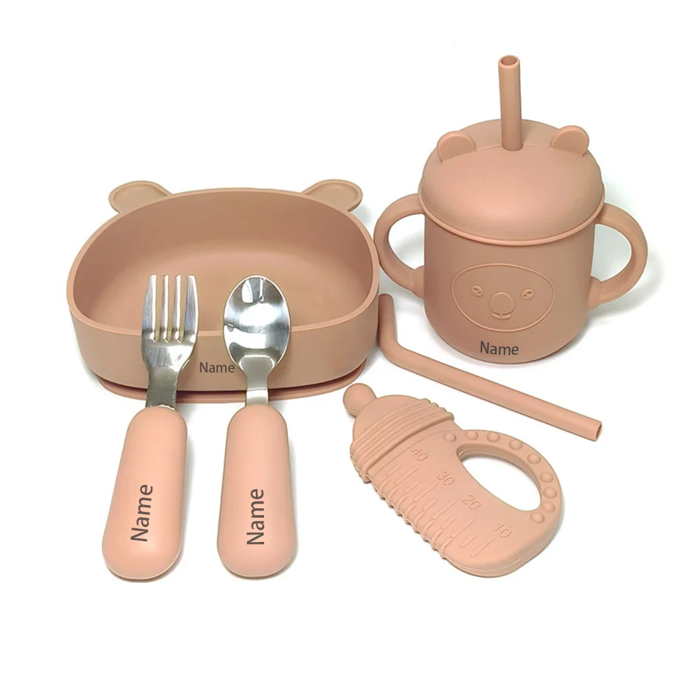 6-Piece Silicone Cutlery Set with Free Name Printing Personalized Surprise Gift for Boys and Girls