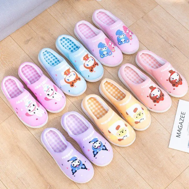 

Kawaii Sanrios Women Indoor Slippers Anti Slip Warm Plush Home Slipper Anime Kuromi Cinnamoroll My Melody Cute Cartoon Gift