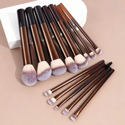 Professional 13 - Piece Cosmetic Brush Kit - Travel - Friendly Soft Makeup Brush Set with Concealer and Detail Brushes (Brown)