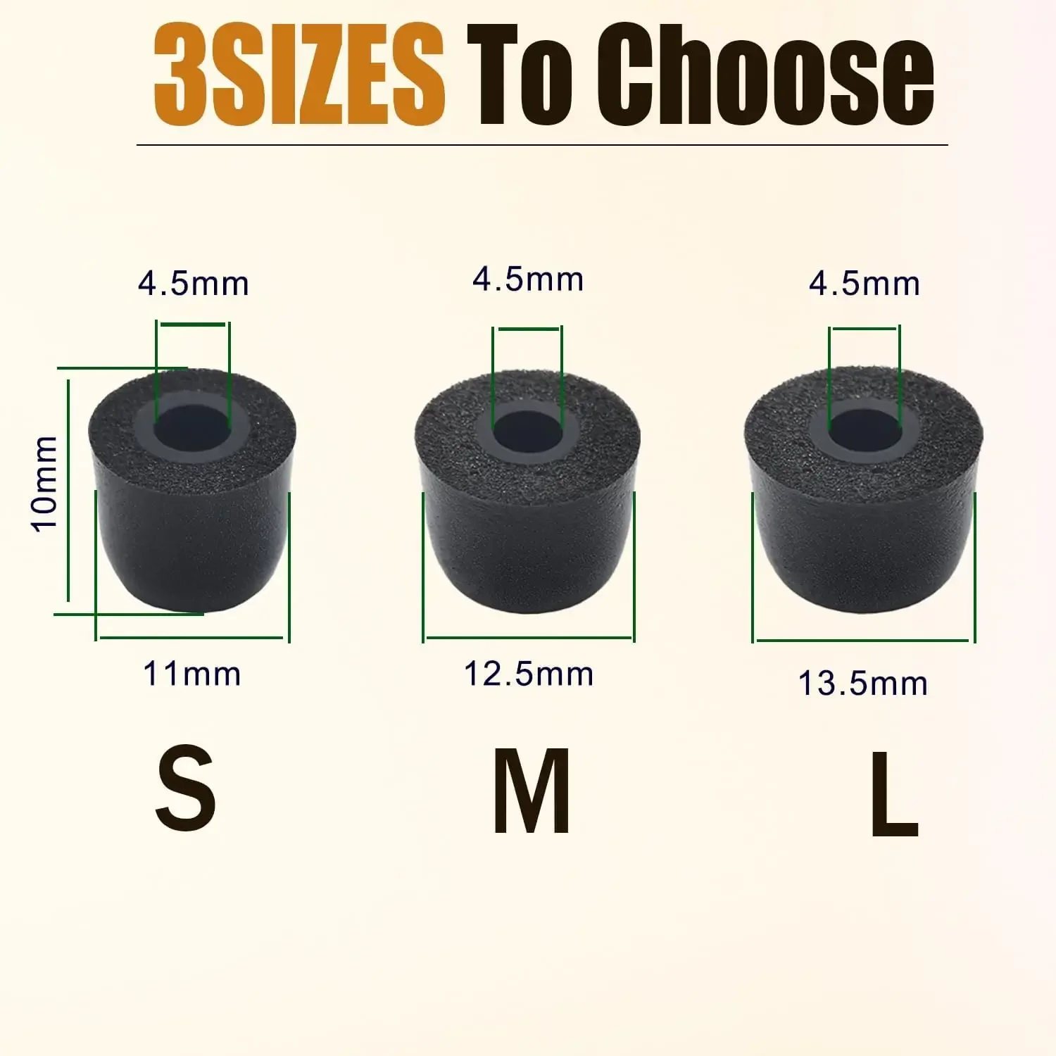 Replacement Memory Foam Ear Tips for 4.5mm Connect Hole S/M/L EarPlug Soft Foam Earbud Tips for in-Ear Headphones Ear Pad Cover