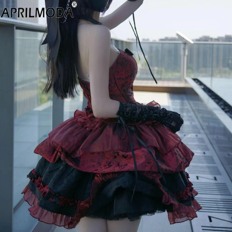 Women Harajuku Y2k Lace Lolita Dress Victorian Gothic Bow Evening Party Dresses Japanese Punk Style Slim Bandage Princess Dress lolita dress,lolita suspender dress,lolita cosplay costumes