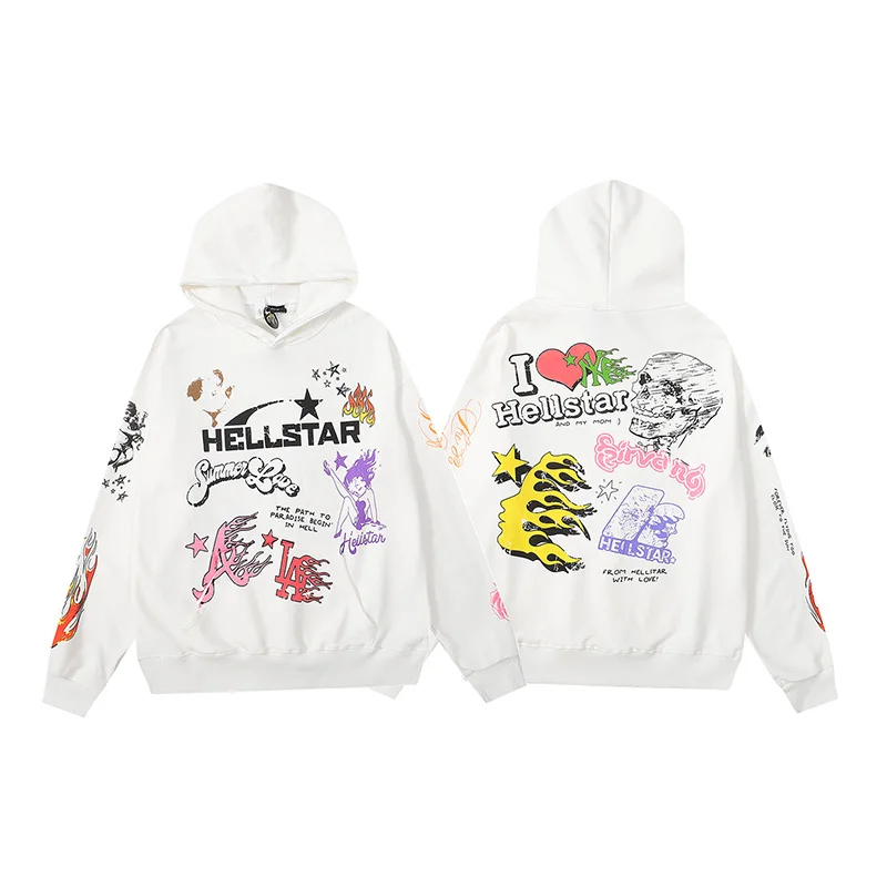 

White Hellstar Graffiti Printing Hoodies Men Woman Oversized Autumn Oversize Fashion Streetwear Hooded Sweatshirts