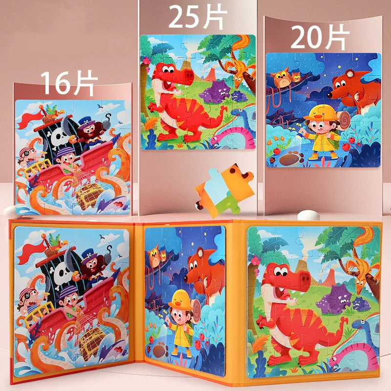 Magnetic Puzzles Portable Book Vehicle Ocean Dinosaur Jigsaw Montessori Early Education With Magnet Boys Girls Toys For Children
