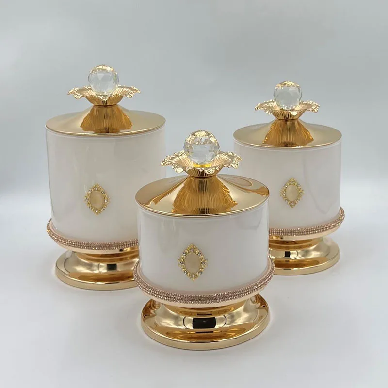 European Style Transparent Glass Candy Jar Metal Decorative Jar Luxury Scented Candle Bottle Interior Jewelry Box Art Decoration 2