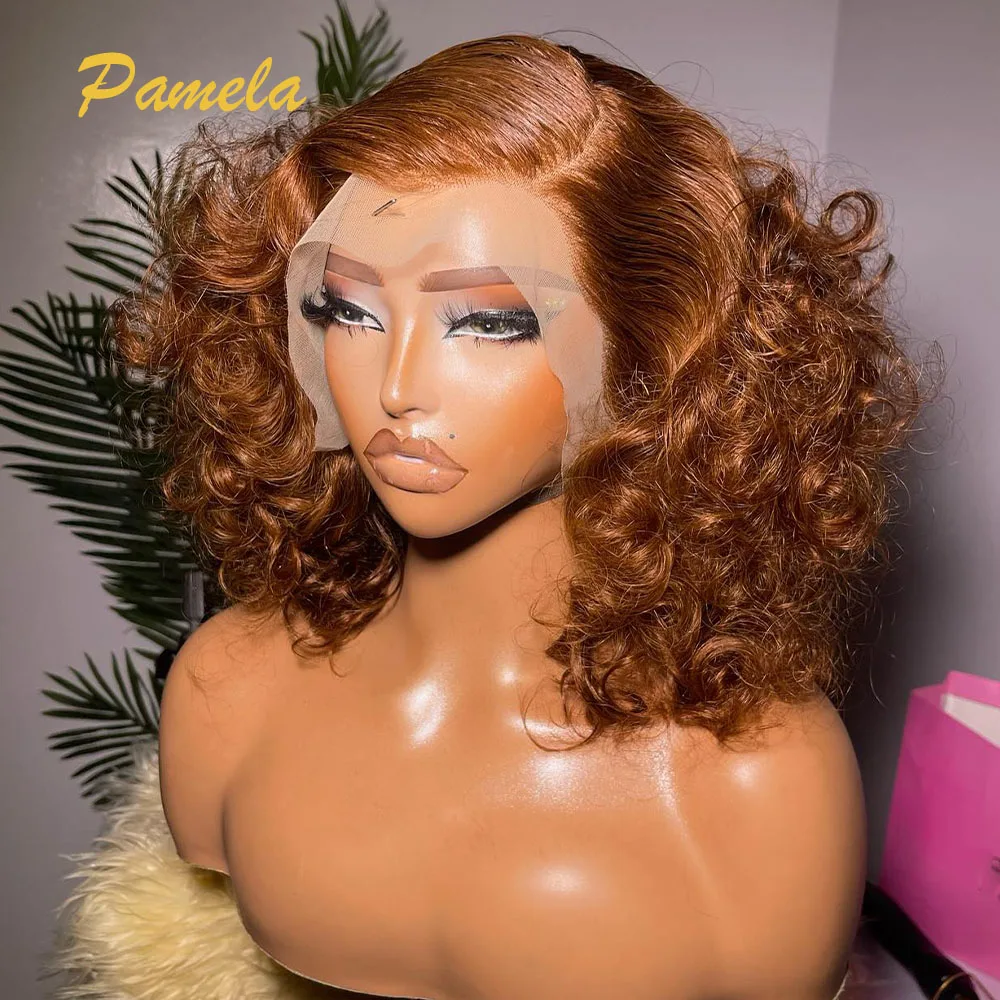 Chocolate Blonde Short Wig Human Hair 250 Density Loose Deep Wave 13x6 HD Lace Frontal Glueless Wigs Human Hair Ready To Wear