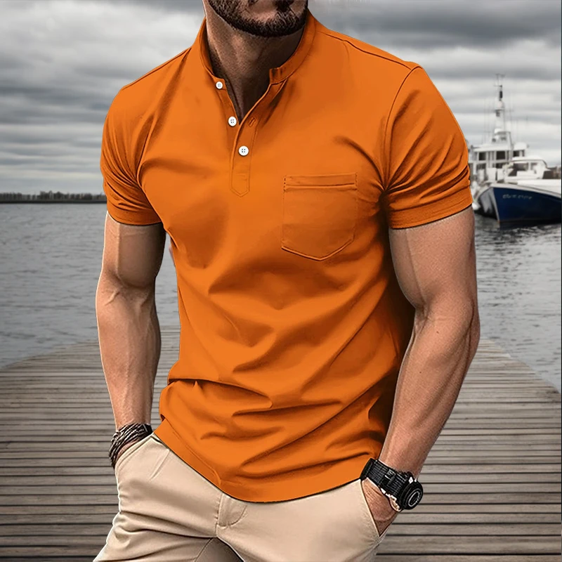 

Fashion men's short sleeved Polo shirt men's standing collar Polo T-shirt men's casual collar T-shirt