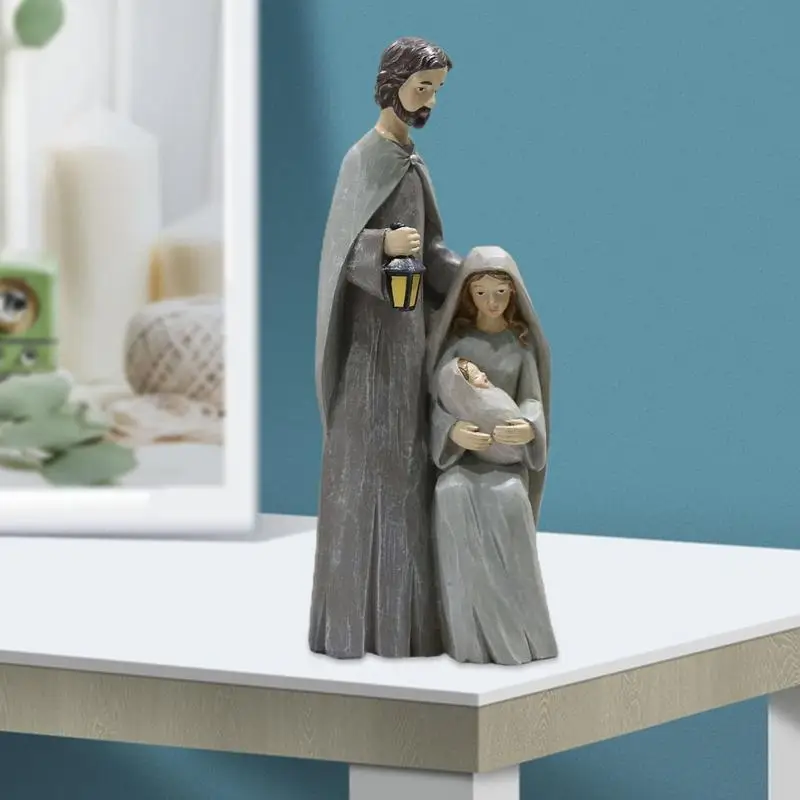 Christmas Holy Family Figurines Nativity Scene Figurine Wooden Christmas Religious Art Decor Statue Suitable For Home christian statue home decor items