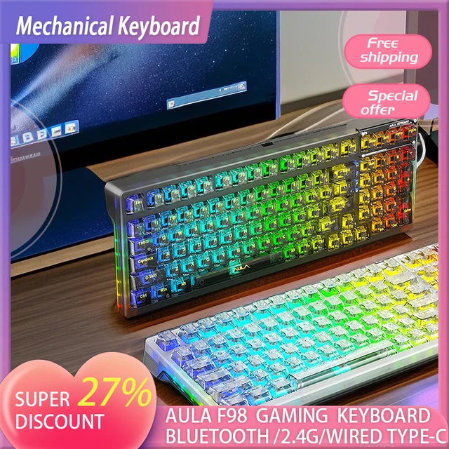 Aula F98-メカニカルゲーミングキーボード,透明で取り外し可能なキー 