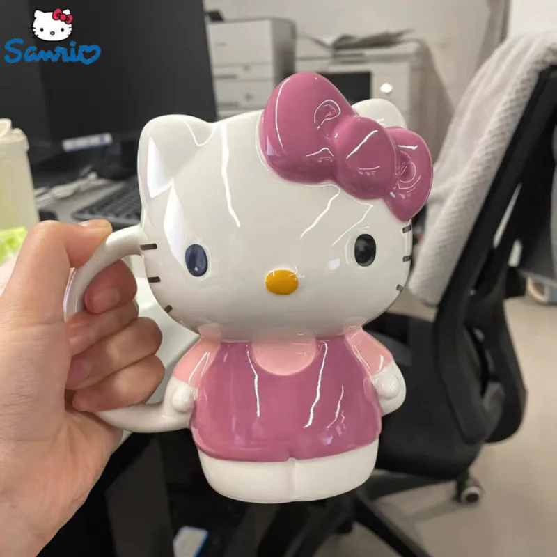 

New Hello Kitty Sanrio Plush Kawaii Cartoon Cute Dolls Kt Bow Tie Ceramic Mug Anime Plush Toy For Girl Toys Halloween Xmas Gift