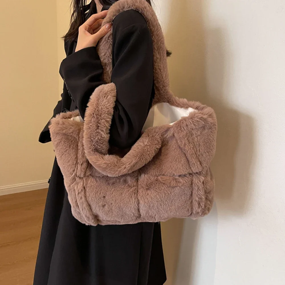 Winter Soft Plush Shoulder Bag Fluffy Faux Fur Bags for Women