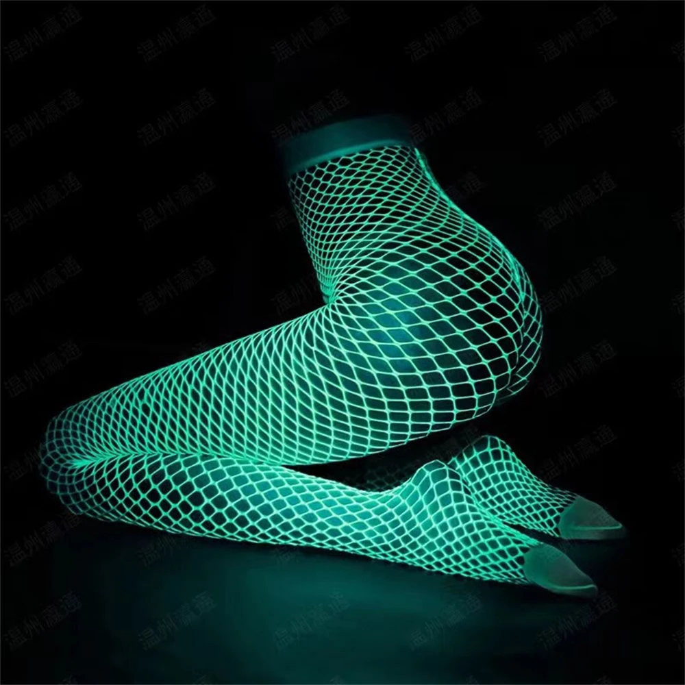 

Sexy Luminous Fishnet Stockings Lingerie Women Body Mesh Open Crotch Glow In The Dark Luminescence Leggings Pantyhose Clubwear