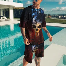 

2022 Spring and Dummer New Men's T-shirt Duit 3D Printing Fashion O-neck Lining Beach Pants Suits Camisetas Ropa Hombre