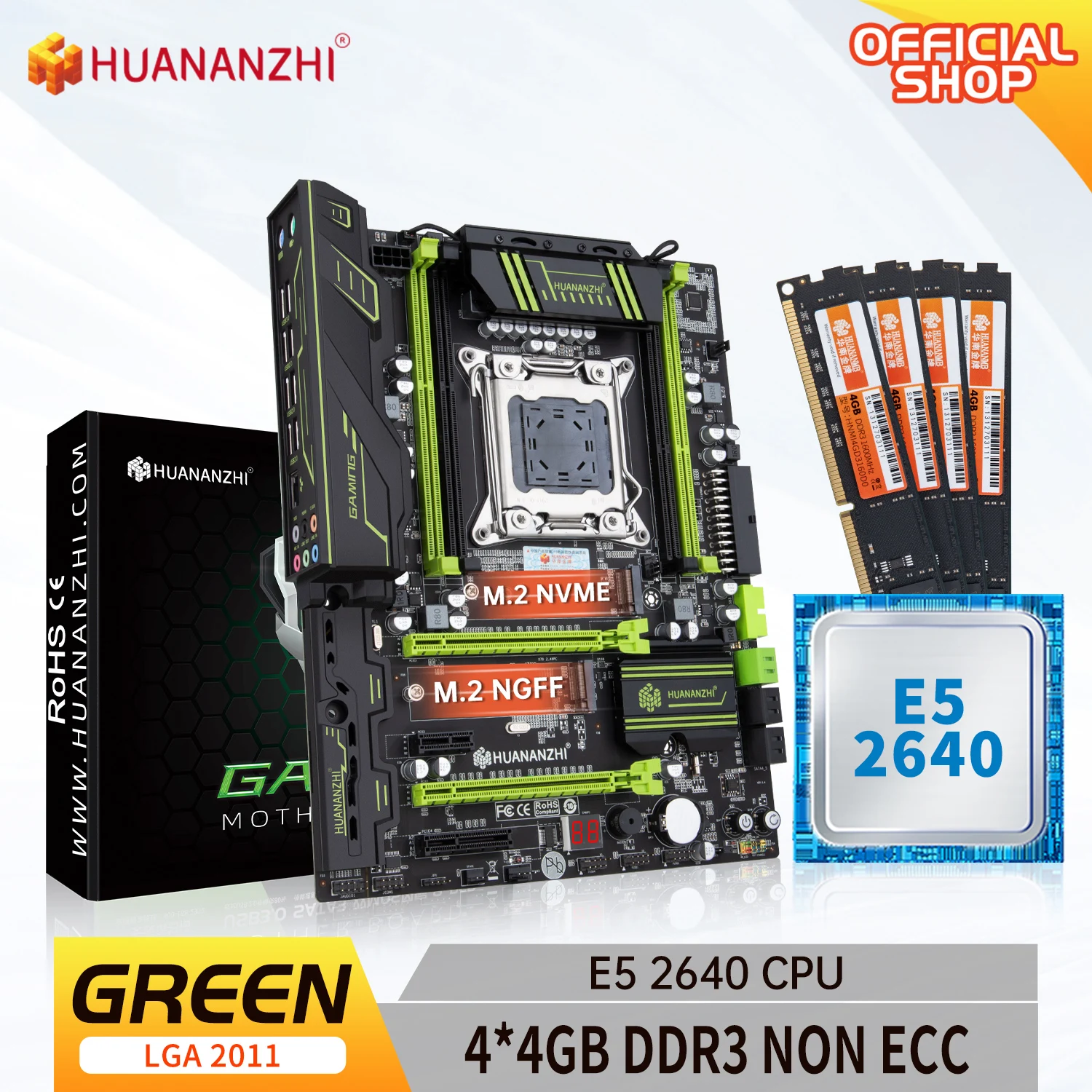 

HUANANZHI GREEN 2.49 LGA 2011 motherboard with Intel XEON E5 2640 with 4*4G DDR3 NON-ECC memory combo kit set SATA USB 3.0