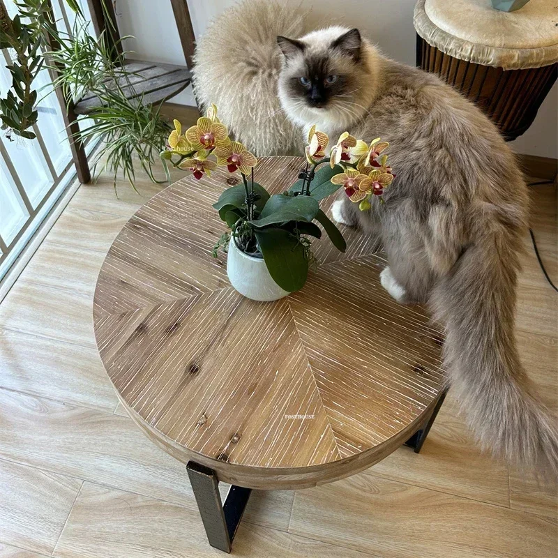 Nordic Retro Round Coffee Tables Household Solid Wood Table Simple Creative Multi-functional Balcony Tea Table Caf&eacute; Furniture X