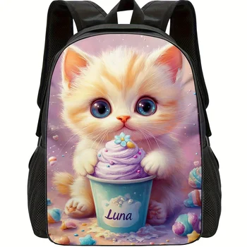 1 pezzo, borsa da scuola modello gattino, zaino casual leggero per ragazzi e ragazze adolescenti, fibra di poliestere, cinghie regolabili, cerniera 1
