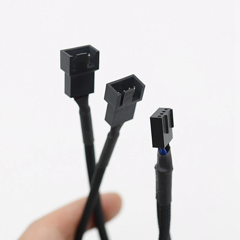 3X 1 To 2 Way Braided Cable Y Splitter 3/4 Pin PWM Male Connector Fan Computer PC Fan Extension Adapter Cable