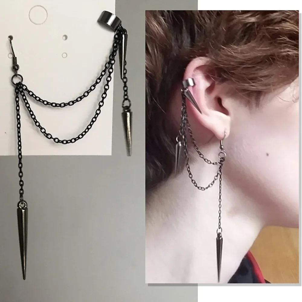 Punk Gothic Style Niche Black Tassel Long Chain Earrings Hip-hop Earrings Women's Street Party Fashion Creative Trend Jewelry