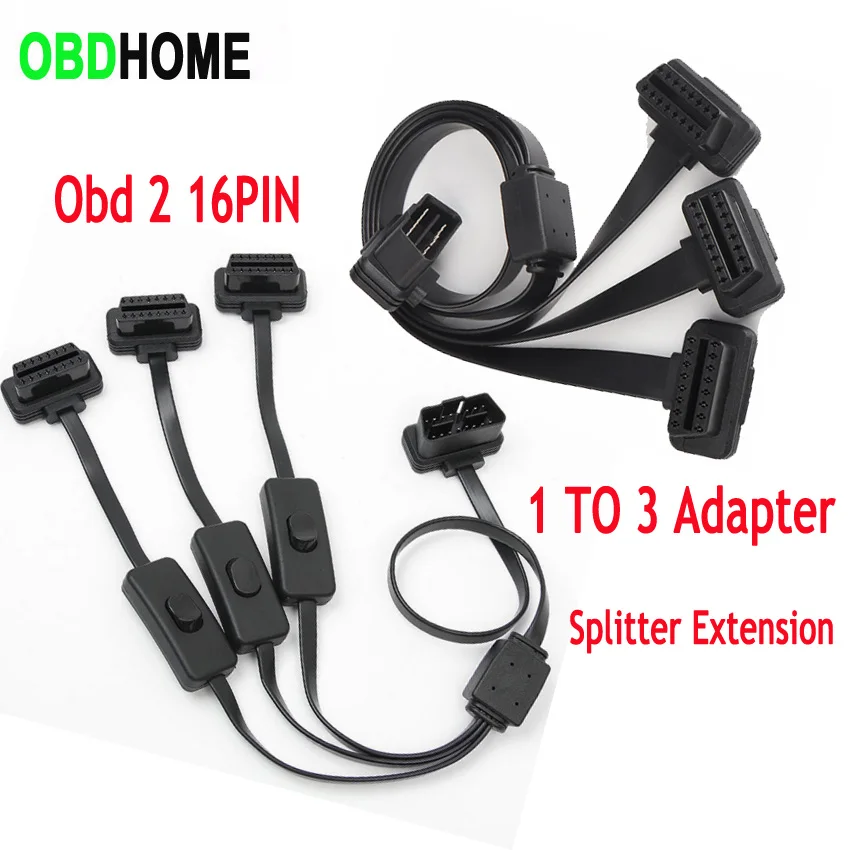 스위치 포함 전체 16 핀 OBD 스플리터, OBD2 Y 케이블, 수 3 포트 암 연장 케이블, 와이파이 스캐너 ELM 327 V1.5