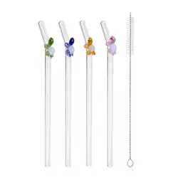 Eco - Friendly Reusable Glass Straws - Trendy Bar Accessory for Smoothies, Cocktails, Coffee, and Tea (4 Pcs)