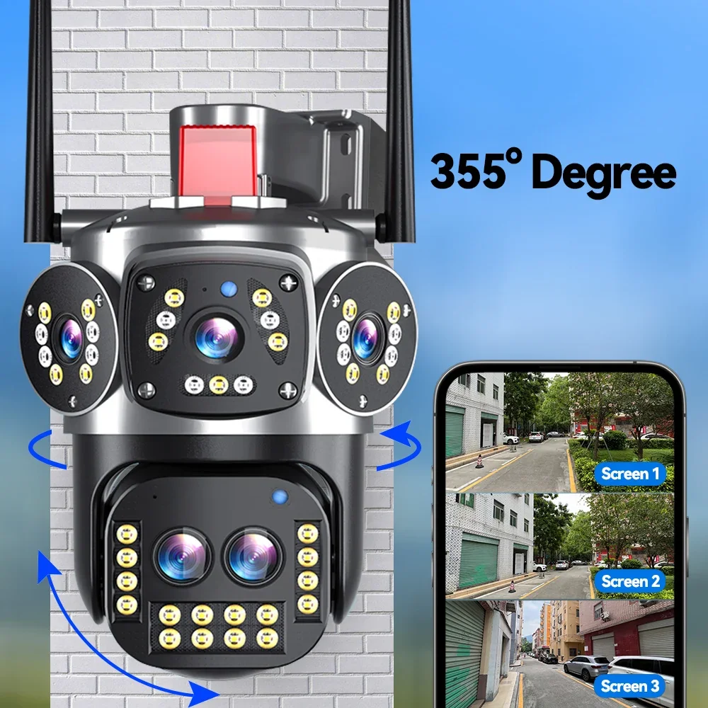 Surveillance IP Camera 3 Screen 10X Optical Zoom 360&deg; View PTZ Video Cam CCTV 8K 15MP WiFi Outdoor security camera