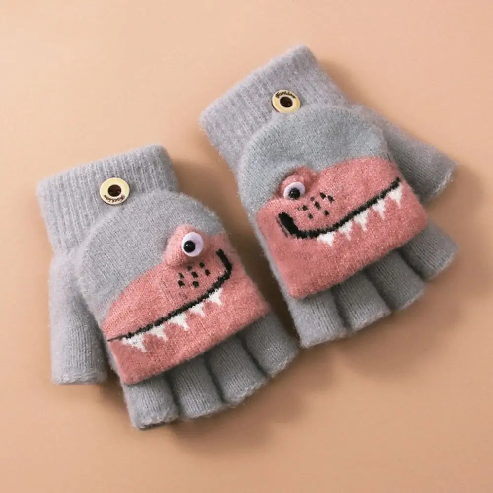 Mittens Winter Wool Knitted Gloves Faux Fur Thick Warm Cartoon Baby Boys Girls Gloves For 5-12 Years Children