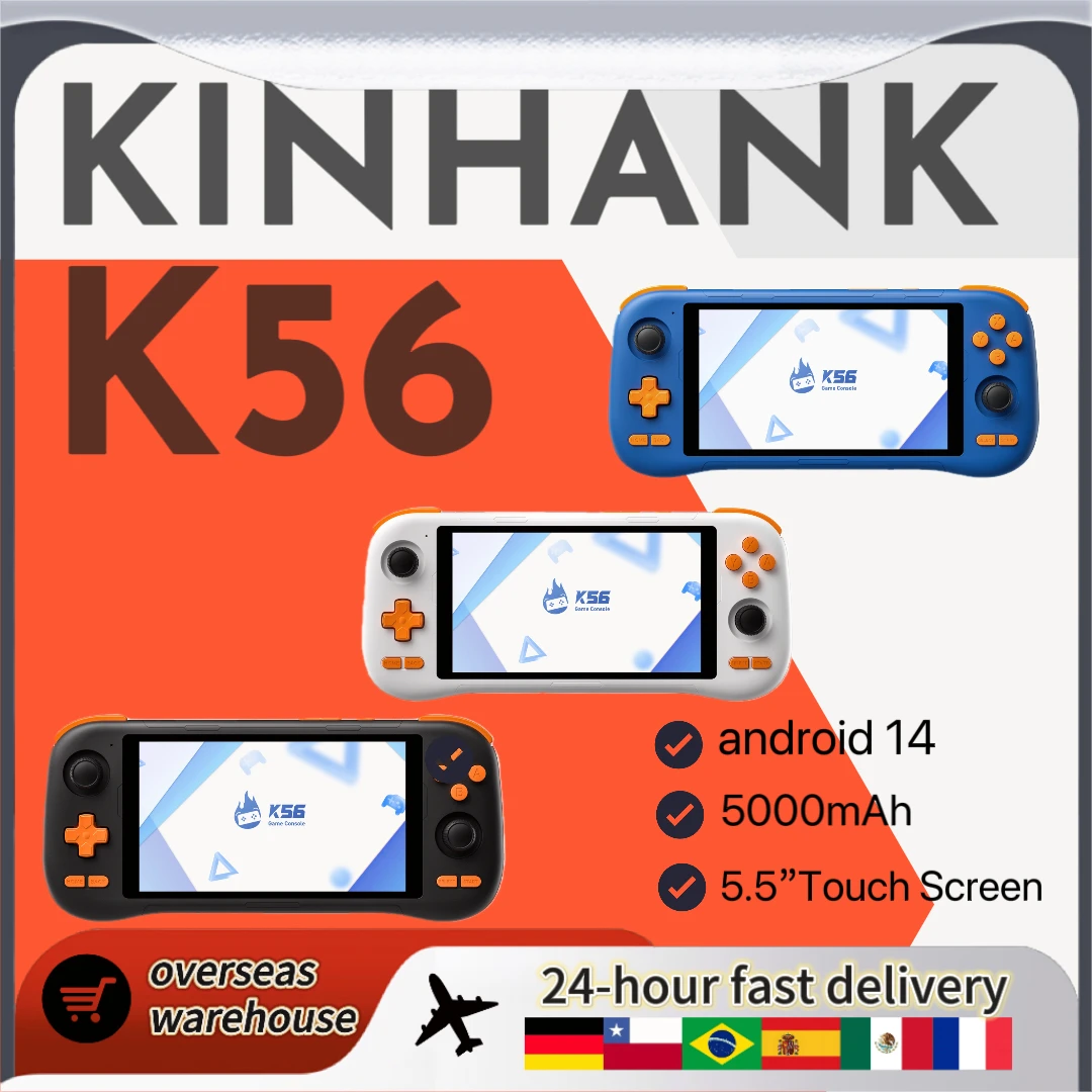 New KINHANK K56 Handheld Console, 5.5-inch Touchscreen, Android 14, 5000mAh, Supports 50 Emulato, For Retro Game_voghion.com