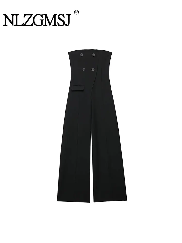 

Женский двубортный длинный комбинезон Nlzgmsj TRAF 2024, винтажный весенне-осенний элегантный комбинезон без рукавов, облегающие Топы