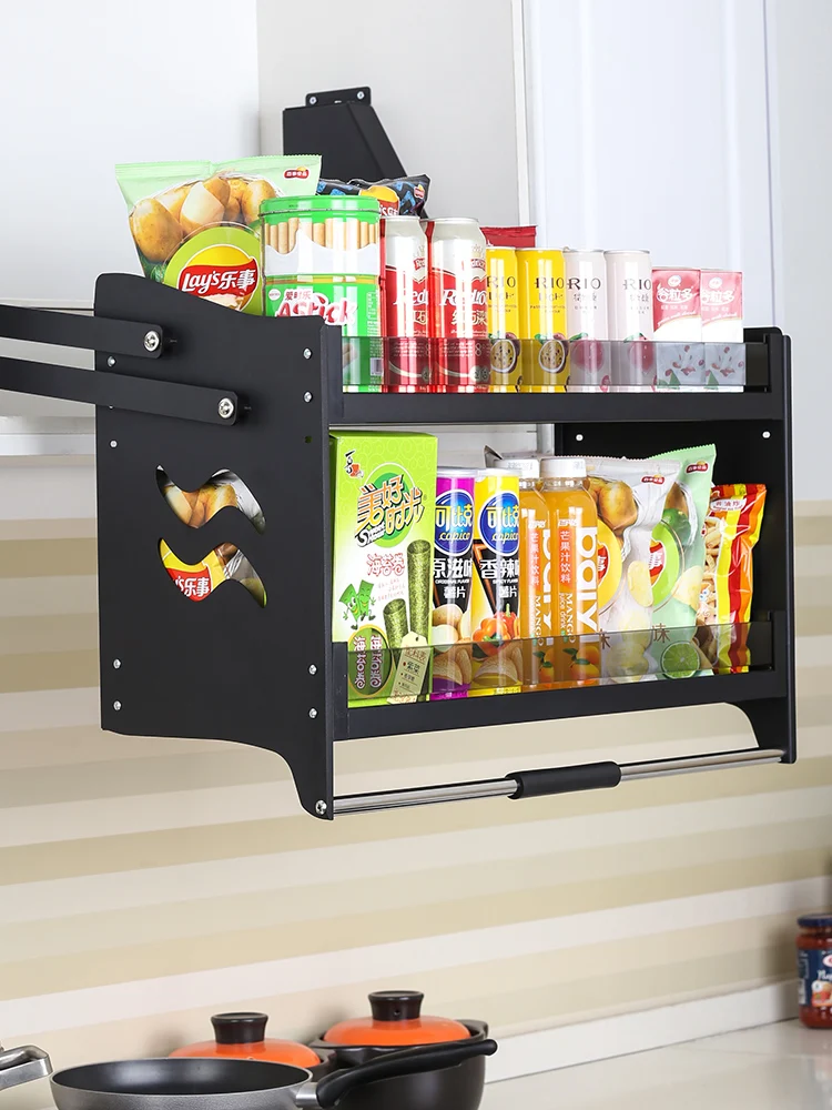 Kitchen Double-layer Pull-down Storage Rack, Hanging Cabinet, Folding  Storage Rack, Dishes, Condiment Storage Rack