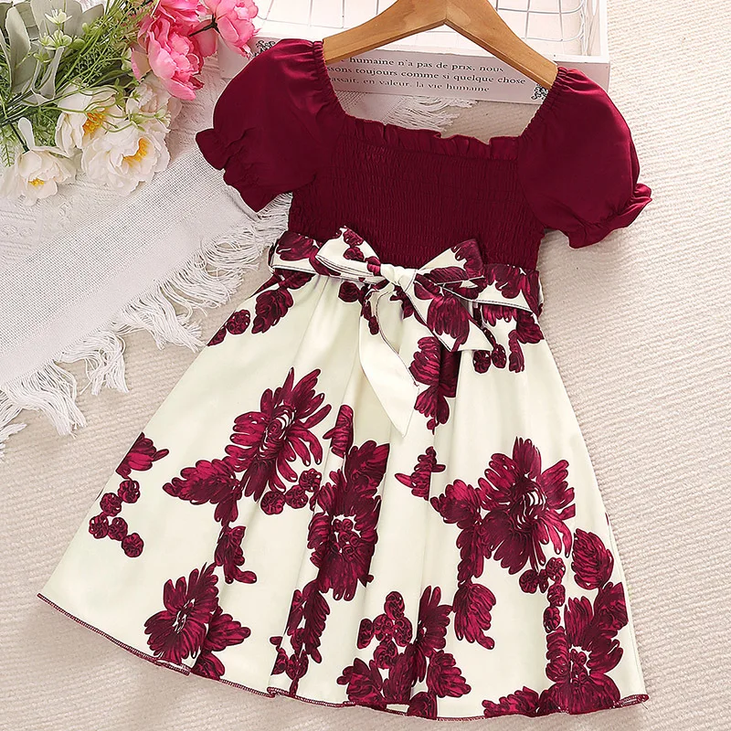 

Girls dress summer new children's dress short sleeve printed princess skirt