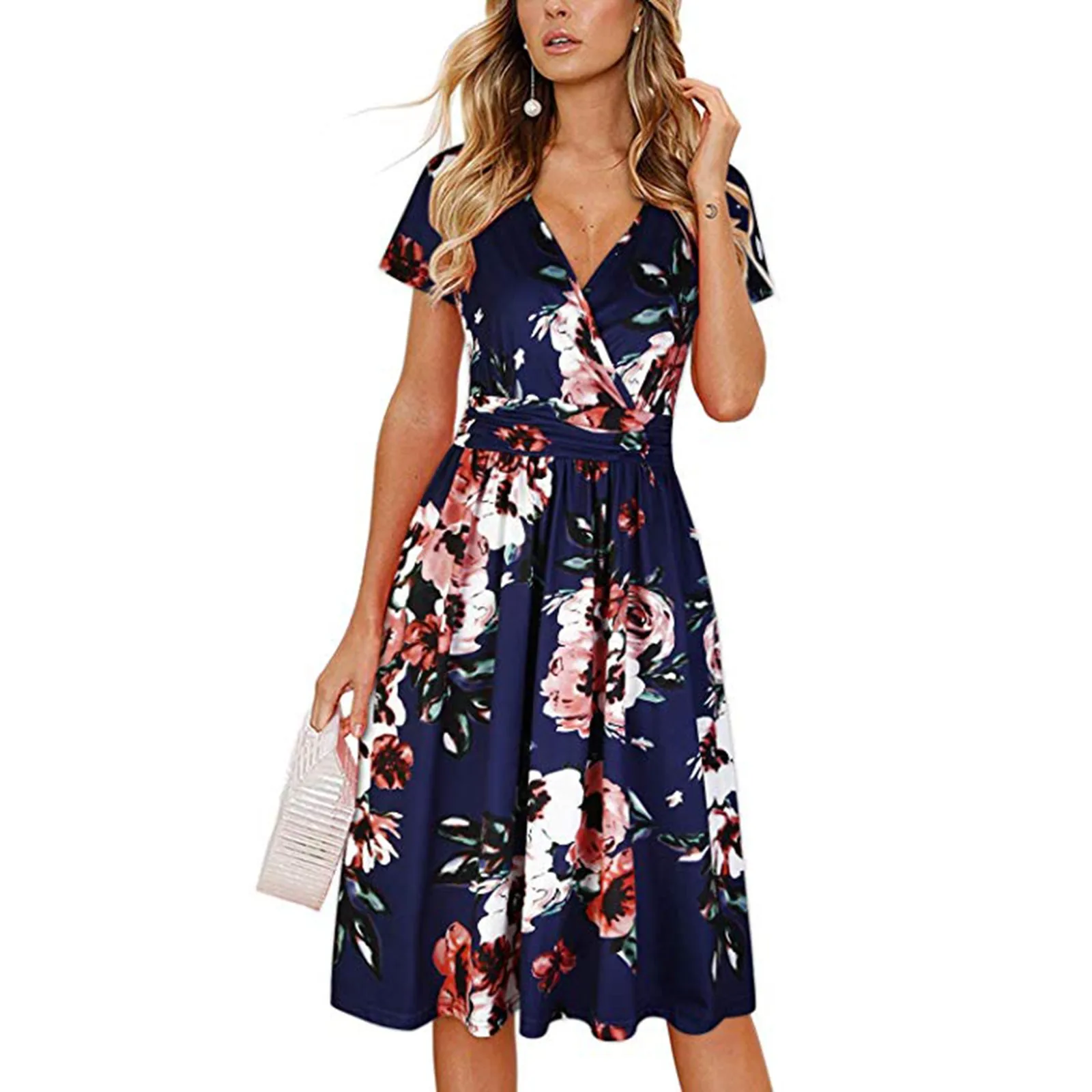 Women's Dress New Summer Printed V-Neck Design Temperament Mid Length Summer Dress