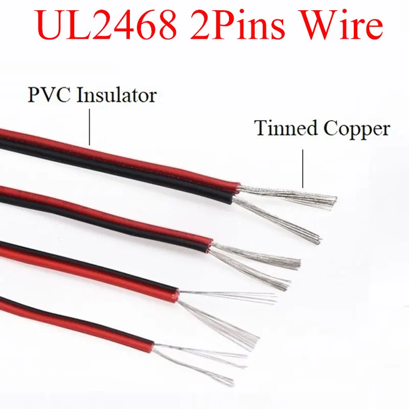 Фото 5 м/10 м UL2468 черный красный 2 контакта ПВХ провод 30AWG ~ 16AWG изолированный двойной сердечник лампа медная линия монитор удлинение кабеля питания №1