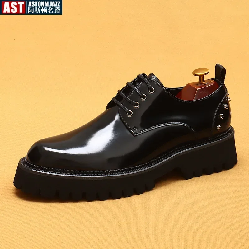 Men's Oxfords Genuine Leather Male Wedding Party Dress Shoes Round Head Lace-Up Office Suit Formal Derby