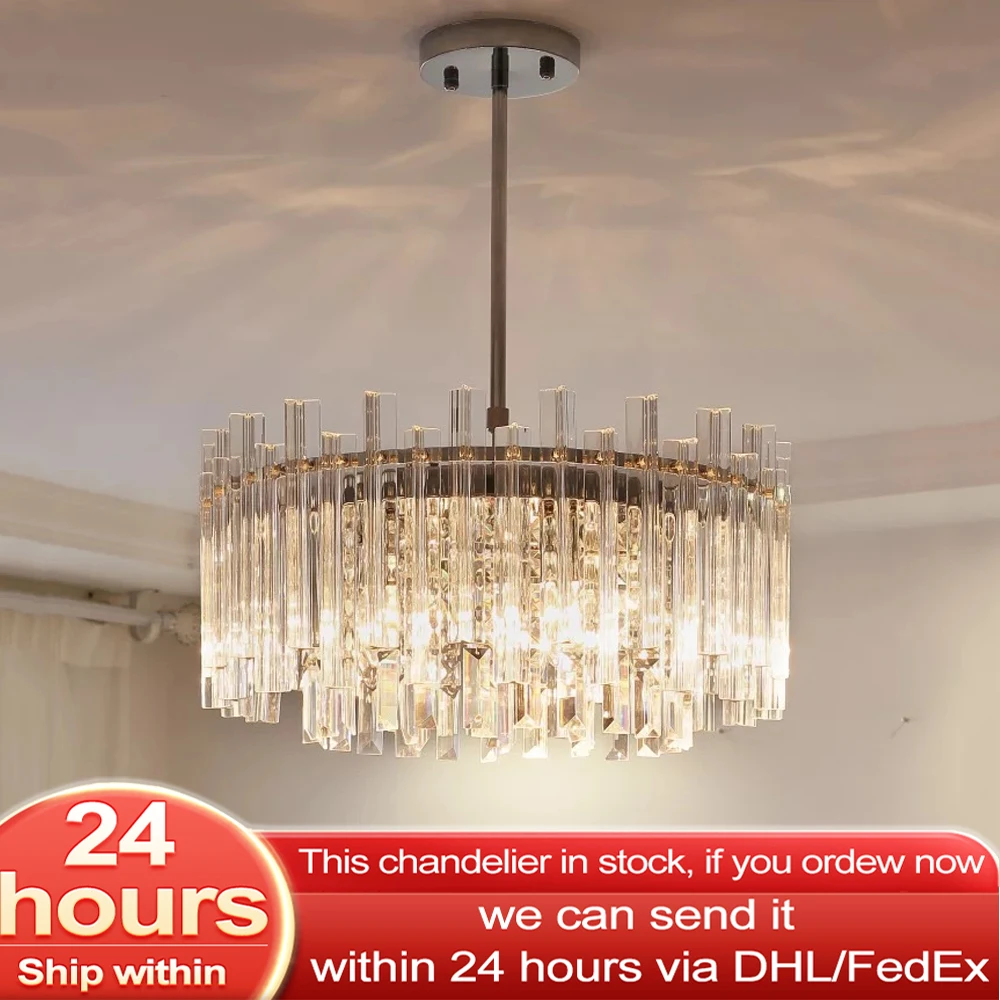 Candelabro de luz LED redondo y moderno, lámpara de cristal