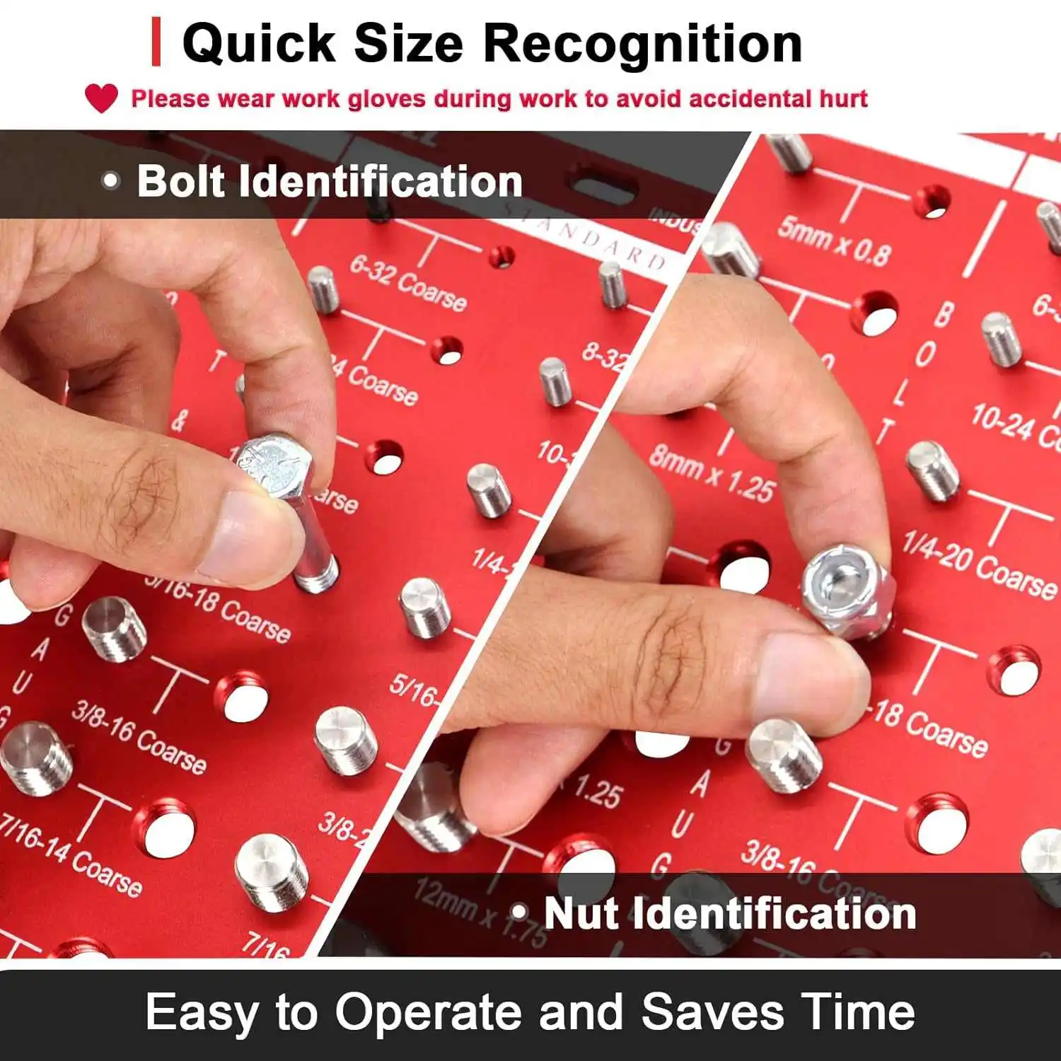28 Thread Nut & Bolt Checker Durable Aluminum Alloy Gauge for Metric and Imperial Sizes Easy Size Identification Tool